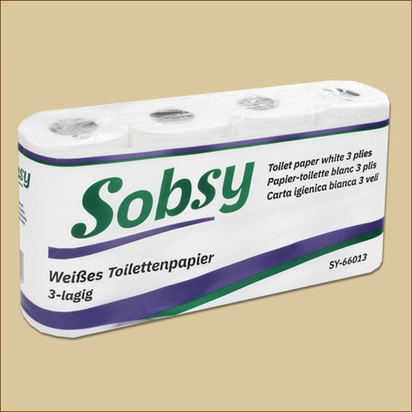 Toilettenpapier Rollen weiß 3-lagig je 250 Blatt Zellstoff (Sobsy)